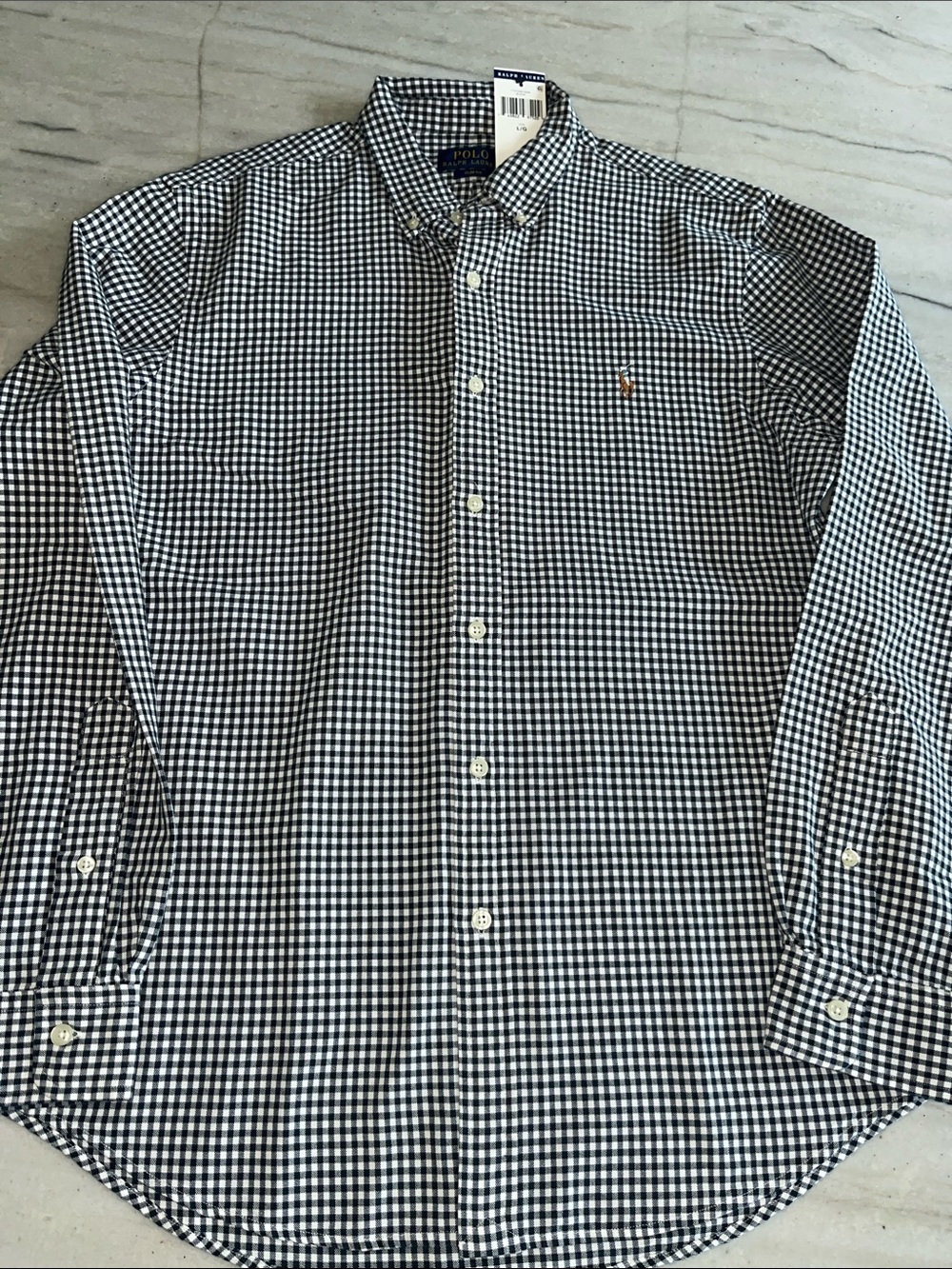 RALPH LAUREN SLIM FIT BUTTON UP BLACK WHITE CHECK PLAID GINGHAM NWT! SZ LARGE